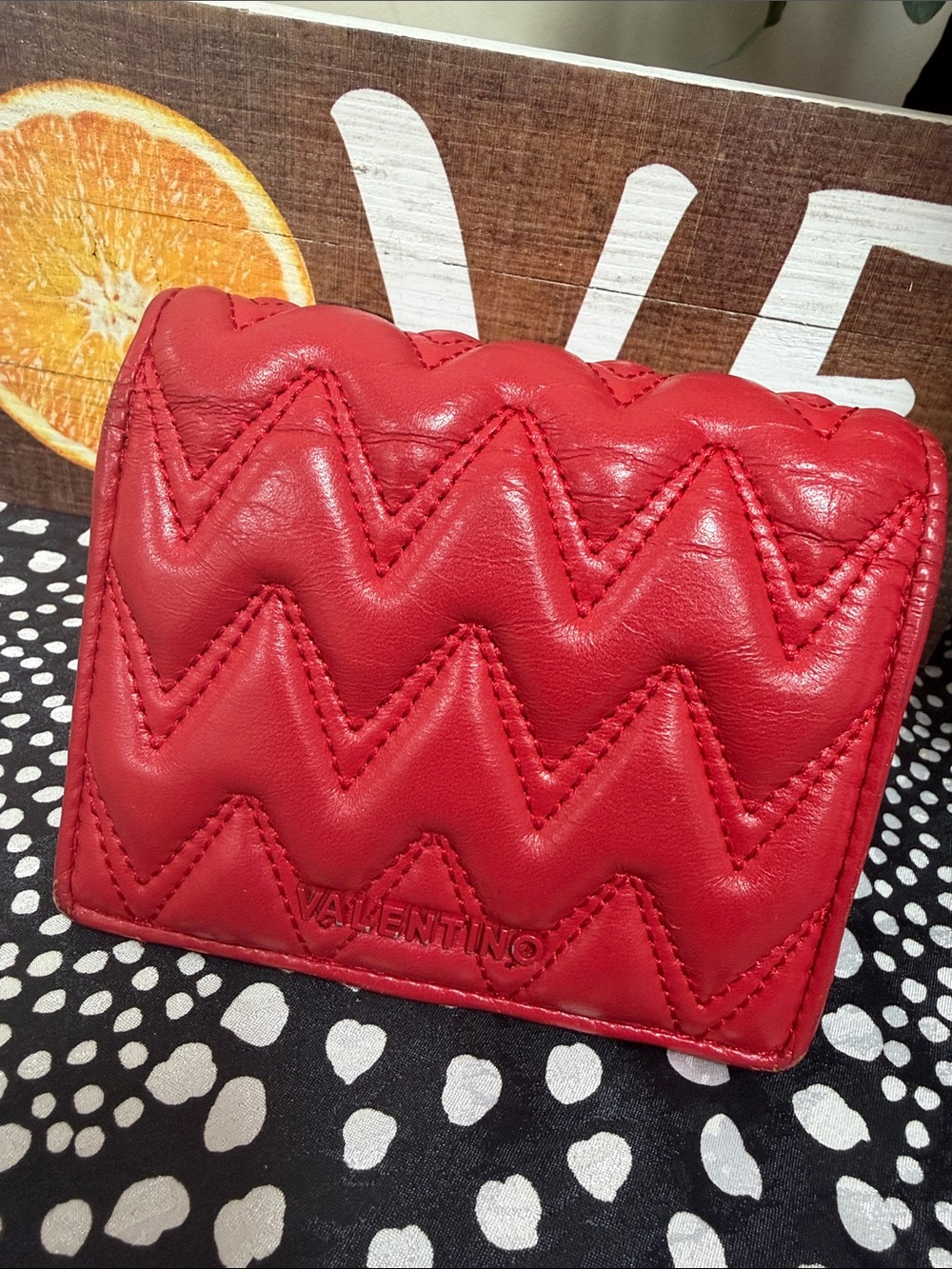 Valentino Red Quilted Zigzag Leather Wallet